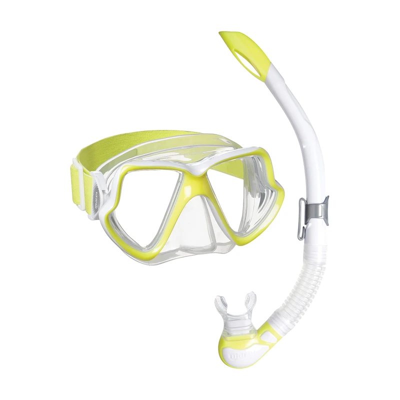 Mares Wahoo Neon Combo – Adult Snorkelling Set with Silicone Mask, Semi-Dry Snorkel with Valve, Ideal for Underwater Exploration