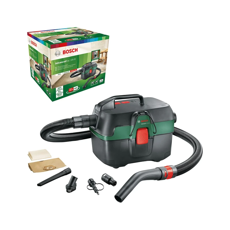 Bosch Cordless Wet and Dry Vacuum Cleaner AdvancedVac 18V-8 (Without Battery, 18 Volt System, Accessory Set Included, in Carton Packaging) – Amazon Edition - Image 1