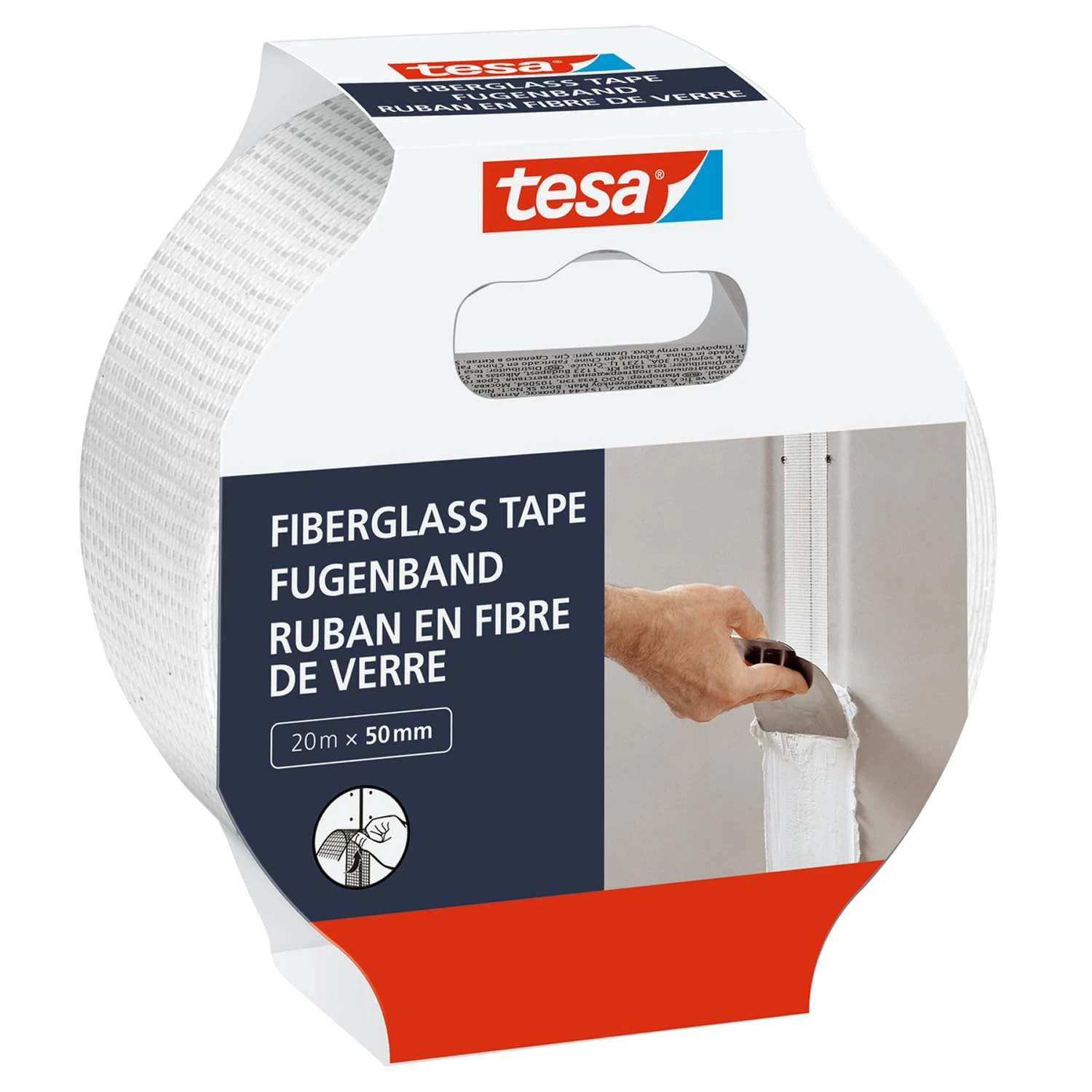 tesa Fibreglass Tape - Repair Tape Made of Glass Fibre for Repairing, Sealing and Masking - for Rough and Smooth Surfaces - Tear-Resistant - 20 m x 50 mm
