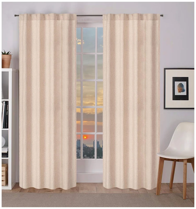 Linen Flax Tab Top Farmhouse Curtains - 50x108 Natural Reverse Window Panels, Bedroom Stripe Curtain Set of 2