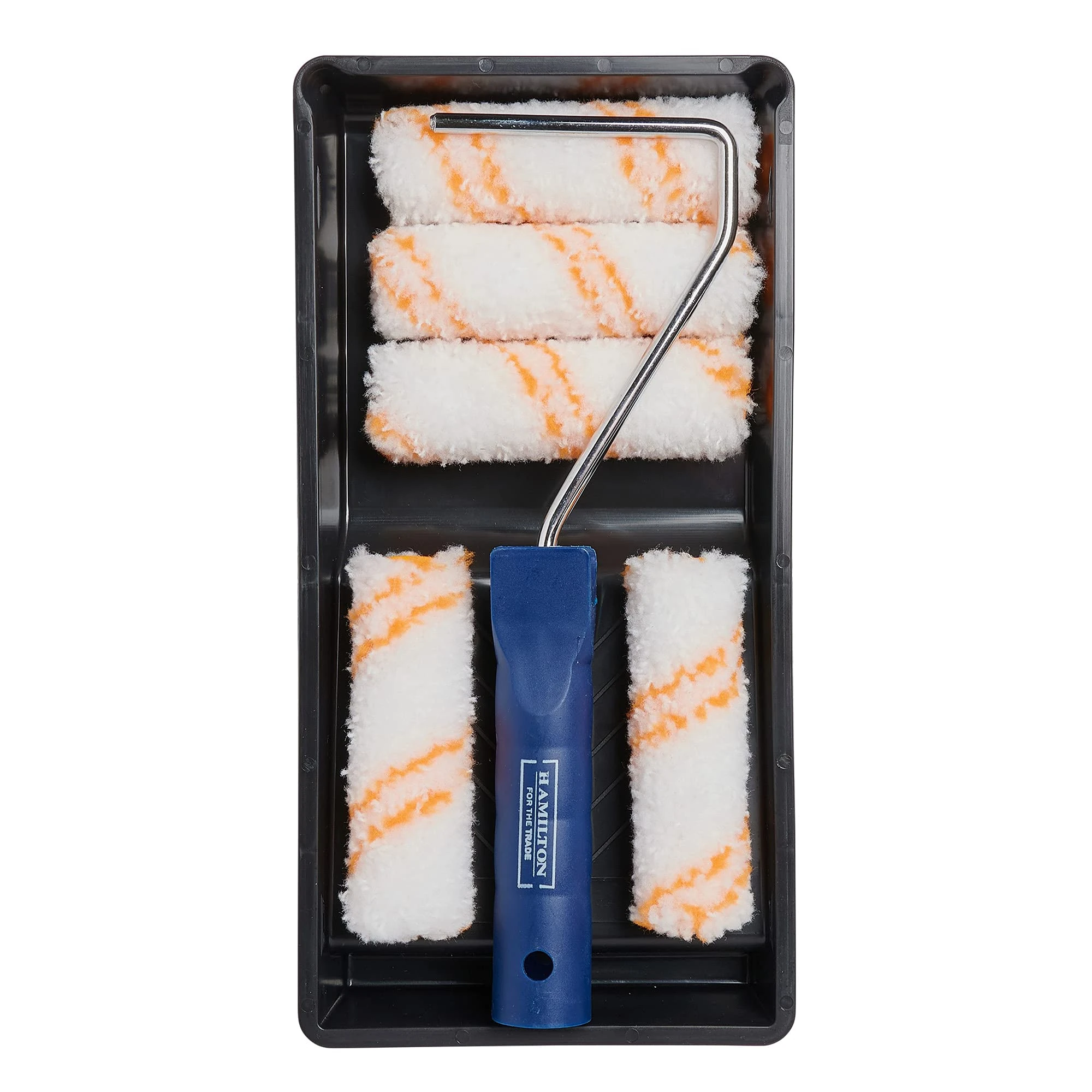 Hamilton for The Trade 7 Piece Medium Pile Paint Roller Set with Tray, 4", White/Orange/Blue