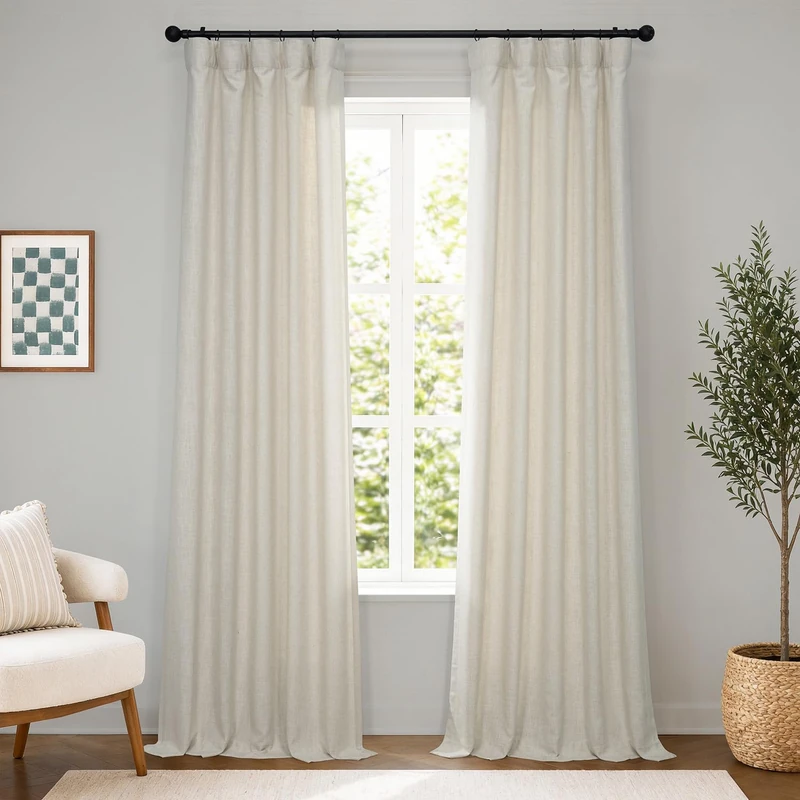 HPD Half Price Drapes Premium Heavy Faux Linen Curtains for Living Room (1 Panel), 50W x 108L Light Filtering Curtains 108 Inches Long Window Curtains for Bedroom, Melted Cream