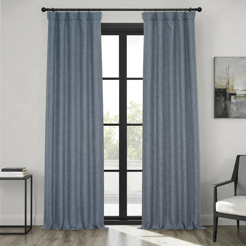 HPD Half Price Drapes Faux Linen Textured Room Darkening Curtains for Bedroom 108 Inches Long (1 Panel), 50W X 108L Curtains for Living Room Home Decor, Reverie Blue