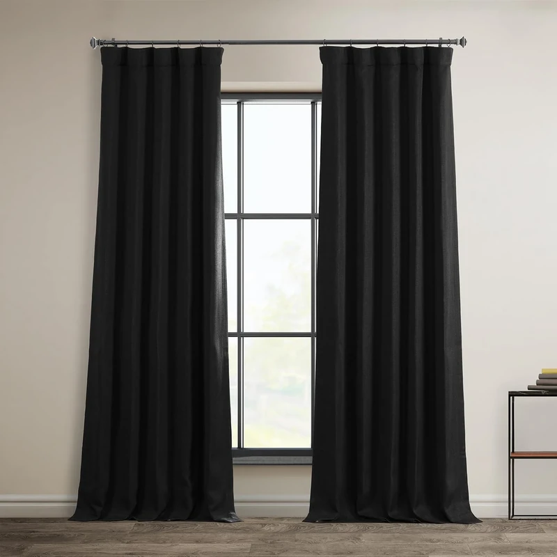HPD Half Price Drapes Faux Linen Room Darkening Curtains - 84 Inches Long Luxury Linen Curtains for Bedroom & Living Room (1 Panel), 50W X 84L, Essential Black
