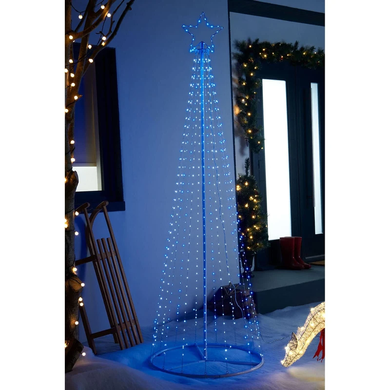 WeRChristmas Pre-Lit Waterfall Christmas Tree, 595 Blue/White LED Lights, 7 ft / 2.1 m