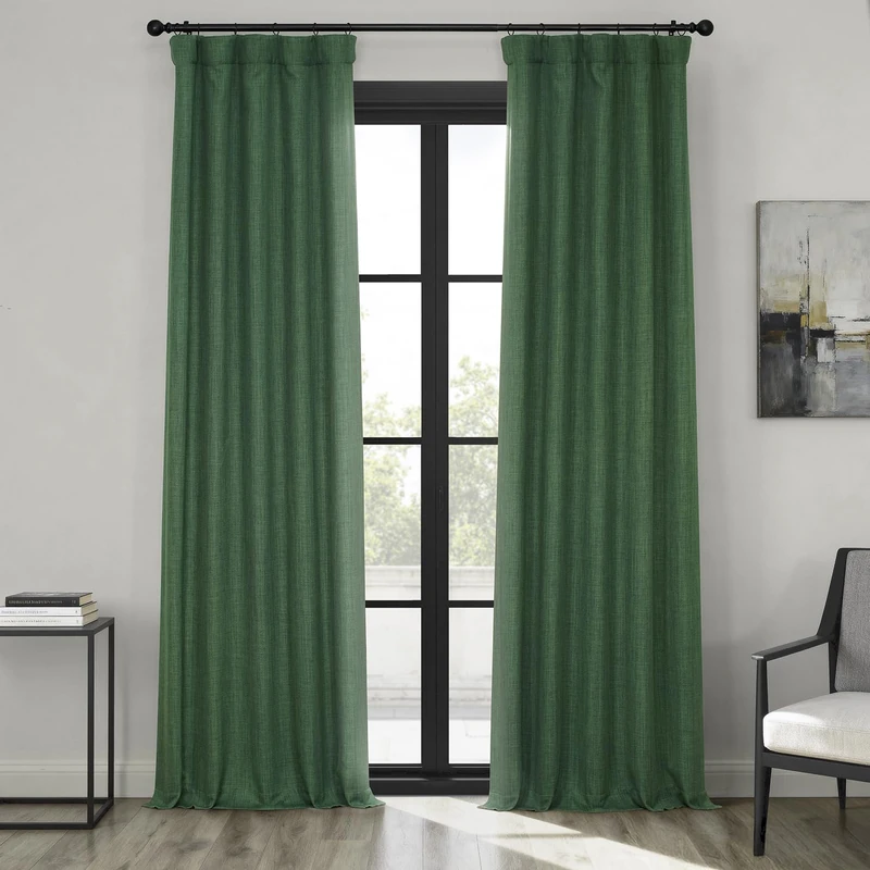 HPD Half Price Drapes Faux Linen Textured Room Darkening Curtains for Bedroom 84 Inches Long (1 Panel), 50W X 84L Curtains for Living Room Home Decor, Key Green