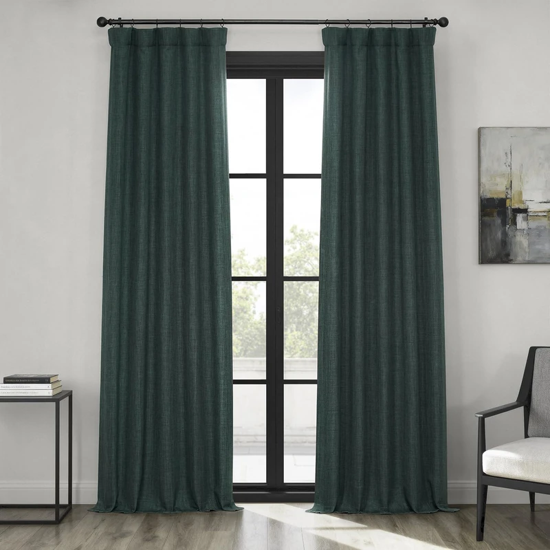 HPD Half Price Drapes Faux Linen Room Darkening Curtains for Bedroom 50 X 96, BOCH-LN21328-96 (1 Panel), Focal Green