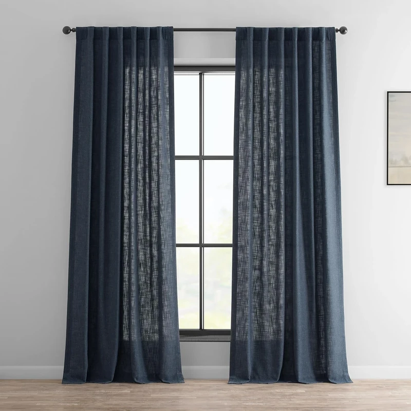 HPD Half Price Drapes Premium Heavy Faux Linen Curtains for Living Room (1 Panel), 50W x 108L Light Filtering Curtains 108 Inches Long Window Curtains for Bedroom, British Navy