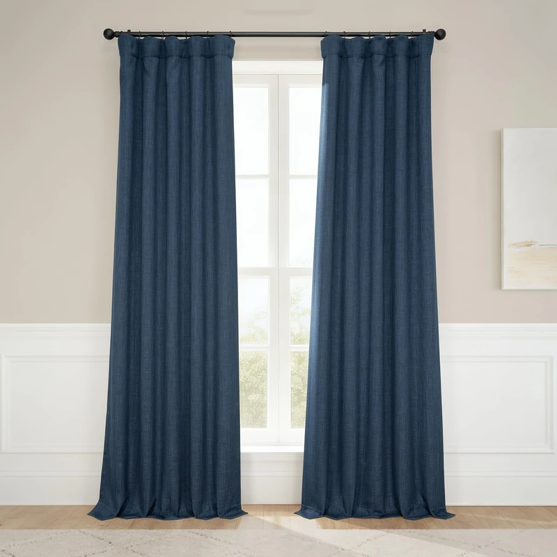 HPD Half Price Drapes Faux Linen Textured Room Darkening Curtains for Bedroom 84 Inches Long (1 Panel), 50W X 84L Curtains for Living Room Home Decor, Nightfall Navy