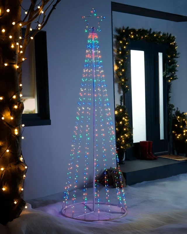 WeRChristmas Pre-Lit Waterfall Christmas Tree, 595 Multi-Coloured LED Lights, White, 7 ft / 2.1 m