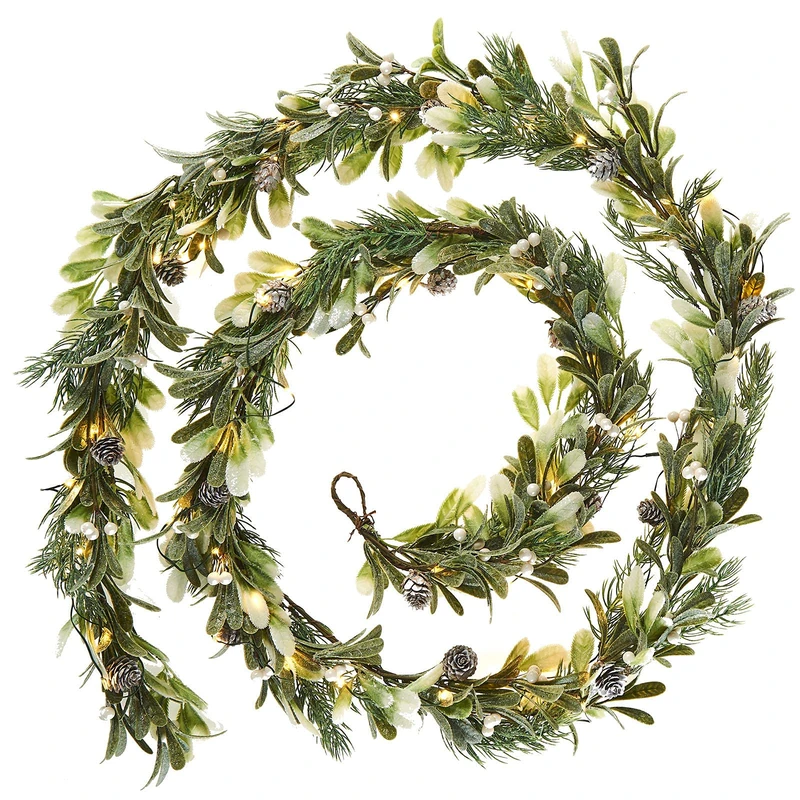 WeRChristmas Pre-Lit Frosted Mistletoe Garland, 55 Warm White LED Lights