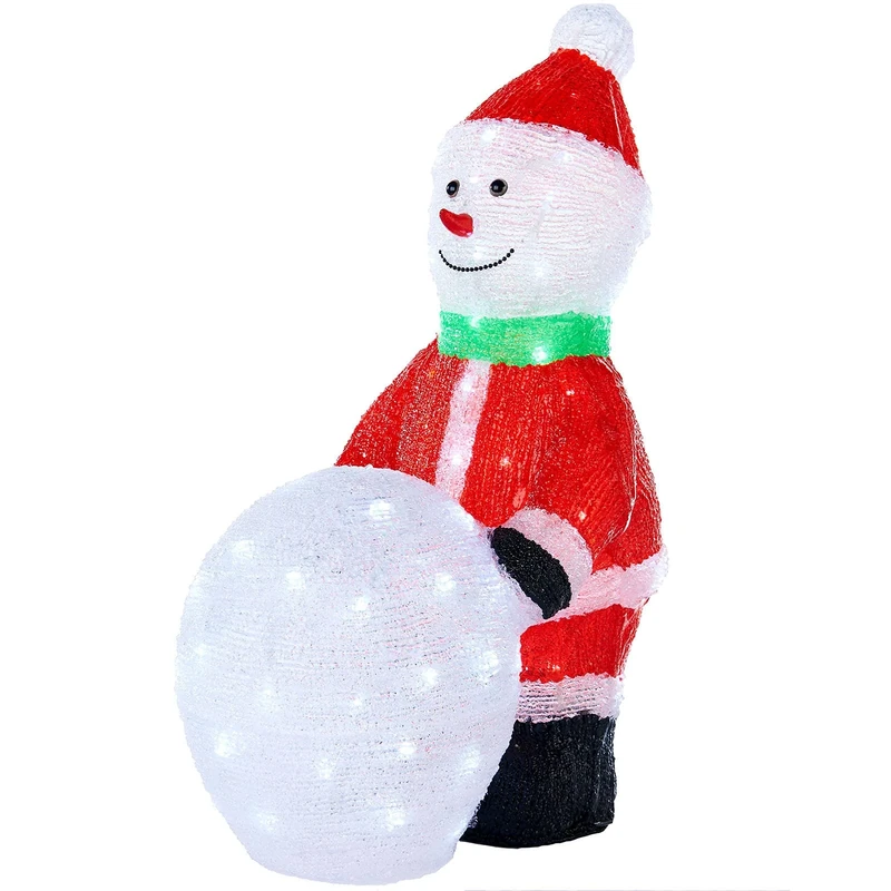 WeRChristmas Pre-Lit Acrylic Snowman with Snowball, 80 Bright White LEDs, Red and White, 60 cm