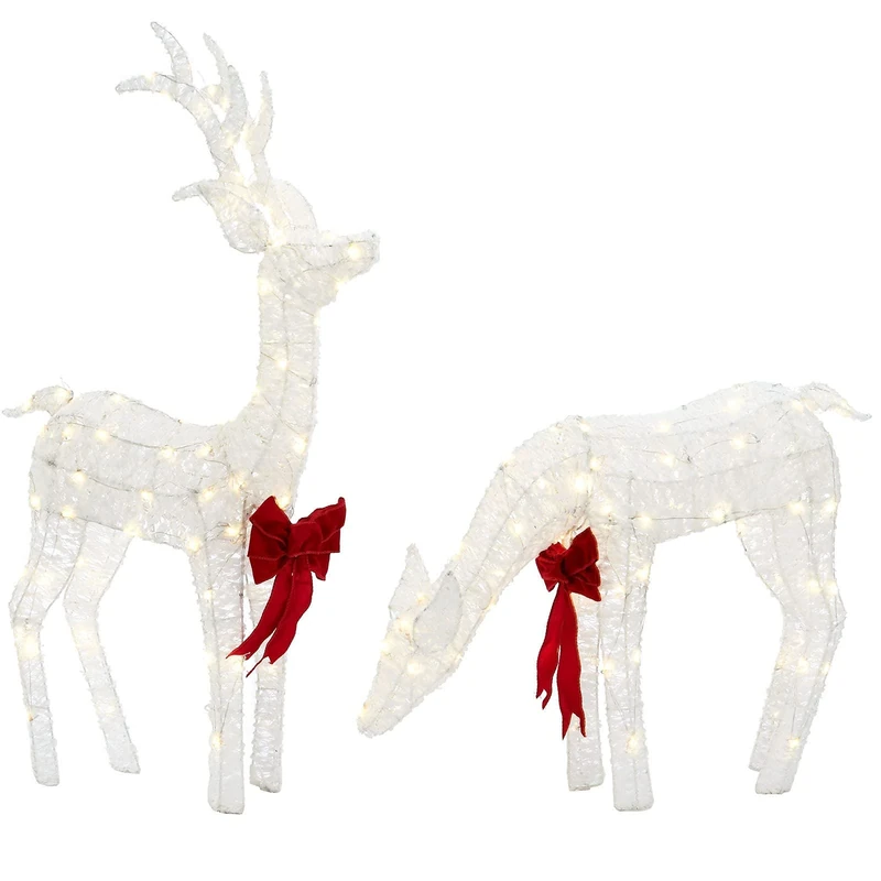 WeRChristmas Pre-Lit Stag & Deer Reindeer Set 90 cm White WRC-10064