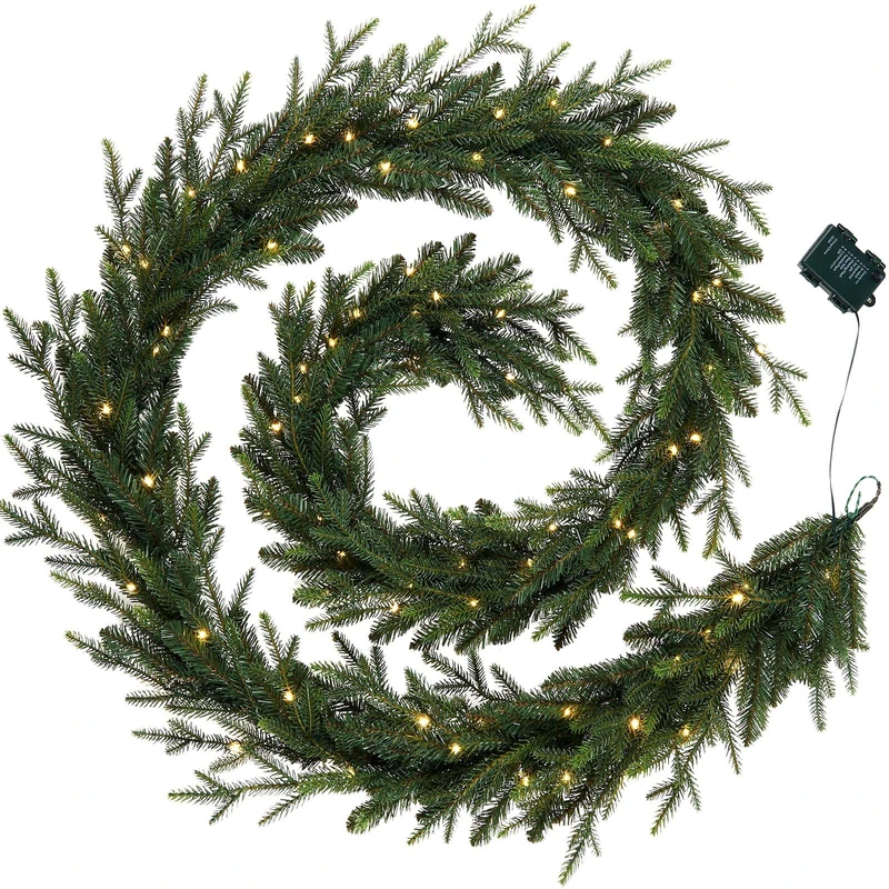 WeRChristmas Pre-Lit Multi-Function Douglas Fir Garland, 80 Warm White LED Lights, Green, 9 ft / 270 cm - Image 1