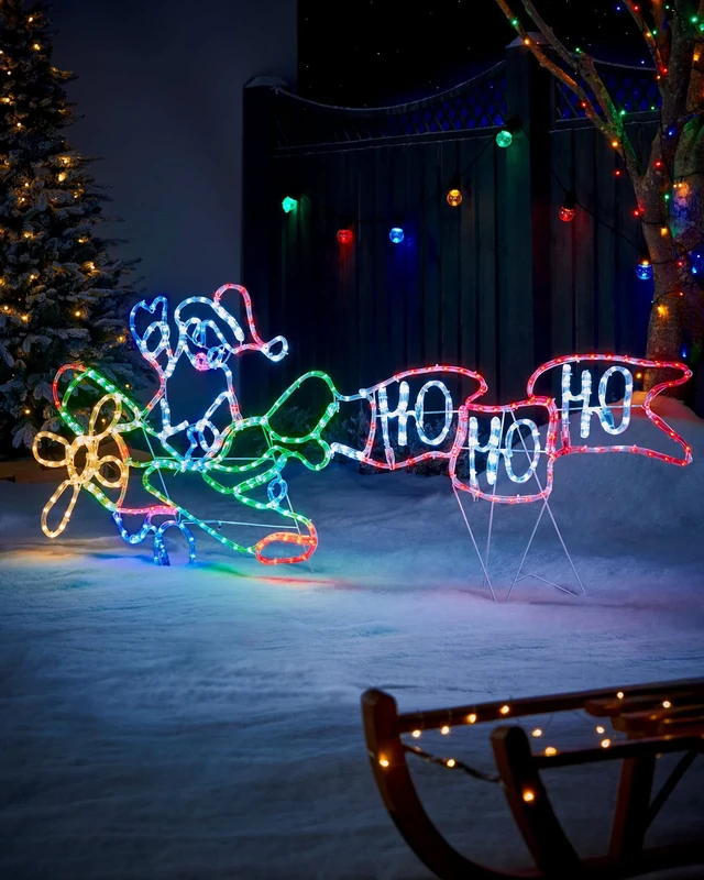 WeRChristmas Pre-Lit Animated Flying Santa Rope Light Silhouette,Multi Colour,WRC-10051