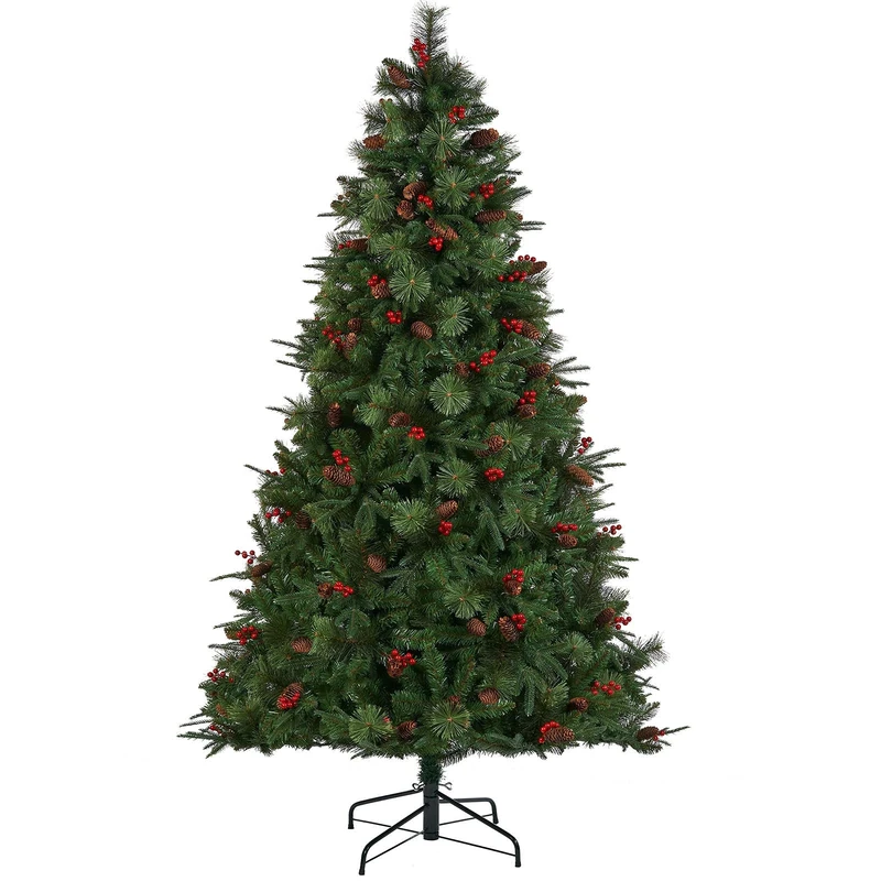 WeRChristmas Decorated Mixed Tip Berries & Pinecones Christmas Tree, Green, 7 ft / 2.1 m