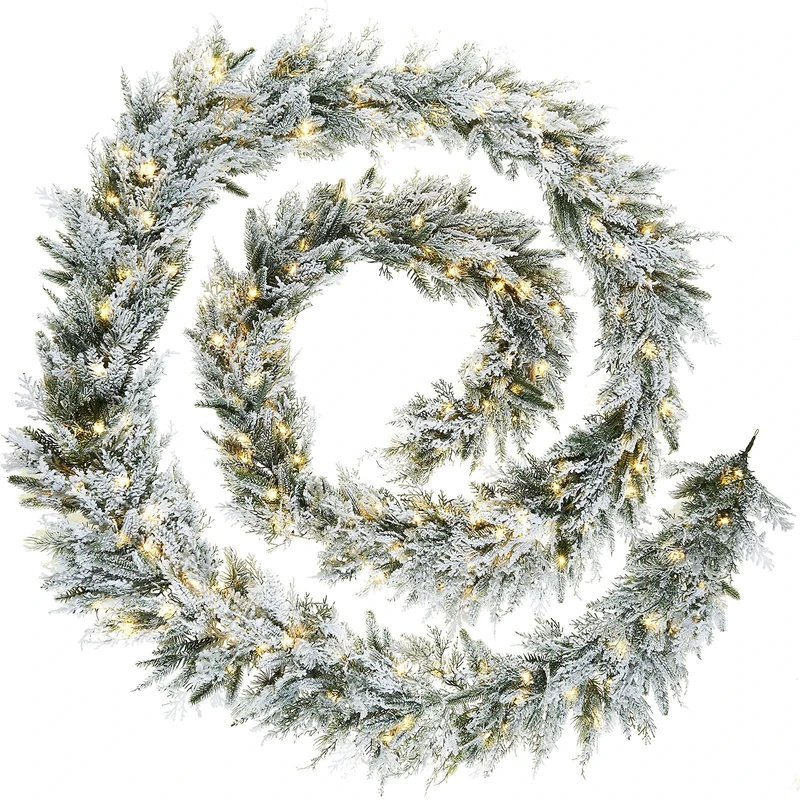 WeRChristmas Pre-Lit Snow Flocked Majestic Fir Garland, 200 LED Lights, White, 18 ft