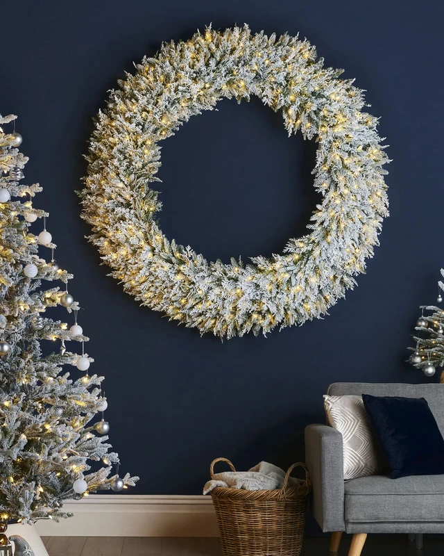 Pre-Lit Snow Flocked Natural Fir Majestic Christmas Wreath