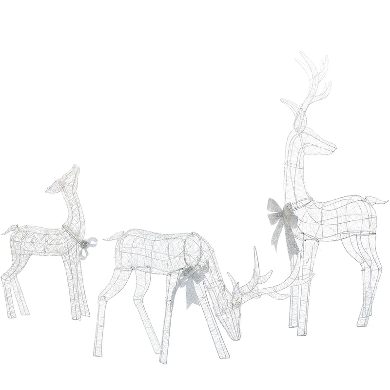 Large Silver Pre-Lit Reindeer Family, 350 Warm White LED Lights