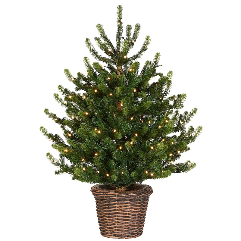 WeRChristmas Pre-Lit Potted Dwarf Fir Christmas Tree, 100 Warm White LED Lights, Green, 3 ft / 90 cm