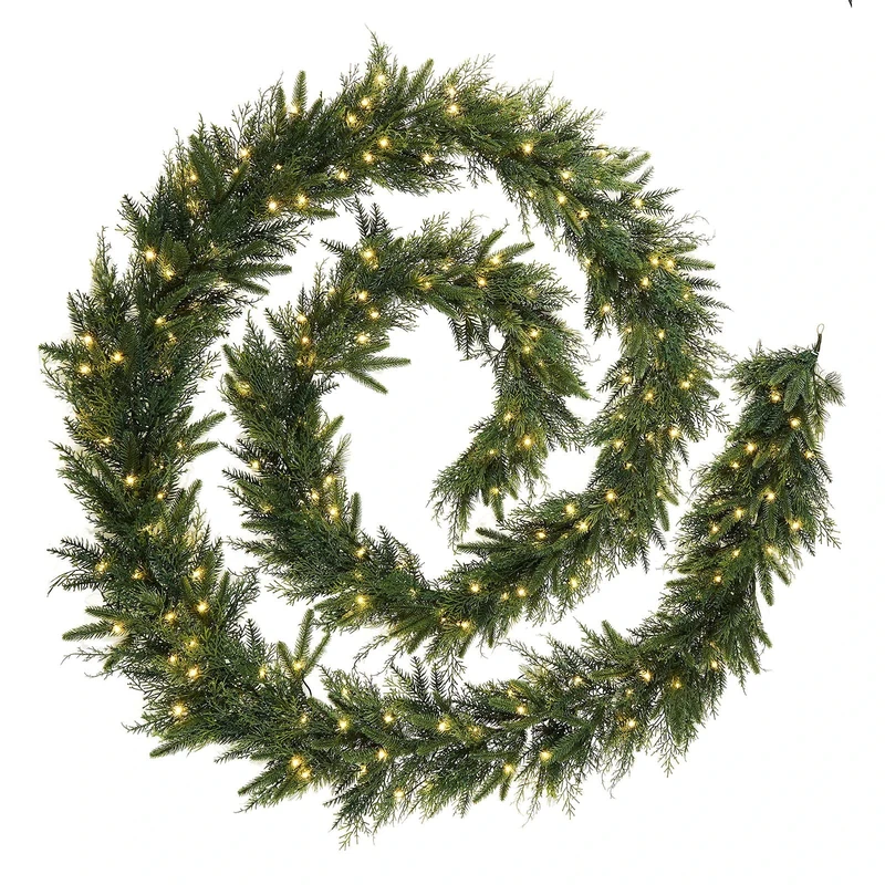 WeRChristmas Pre-Lit Majestic Fir Garland, 200 LED Lights, Green, 18 ft