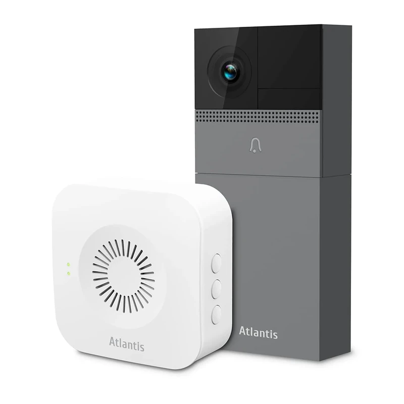 ATLANTIS DB910 Wireless Outdoor Video Intercom Camera 2MP Full HD PIR Sensor Compatible Google Home/Nest and Amazon Alexa Echo Show IR led Slot Micro-SD Doorbell, APP Management, Grey