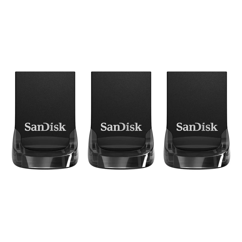 SANDISK Ultra Fit USB Type-A Flash Drive 32GB (USB 3.1 memory stick up to 130MB/s read speeds, RecuePRO data recovery software, for laptops, Tables, gaming consoles, plug-and-stay) Triple Pack