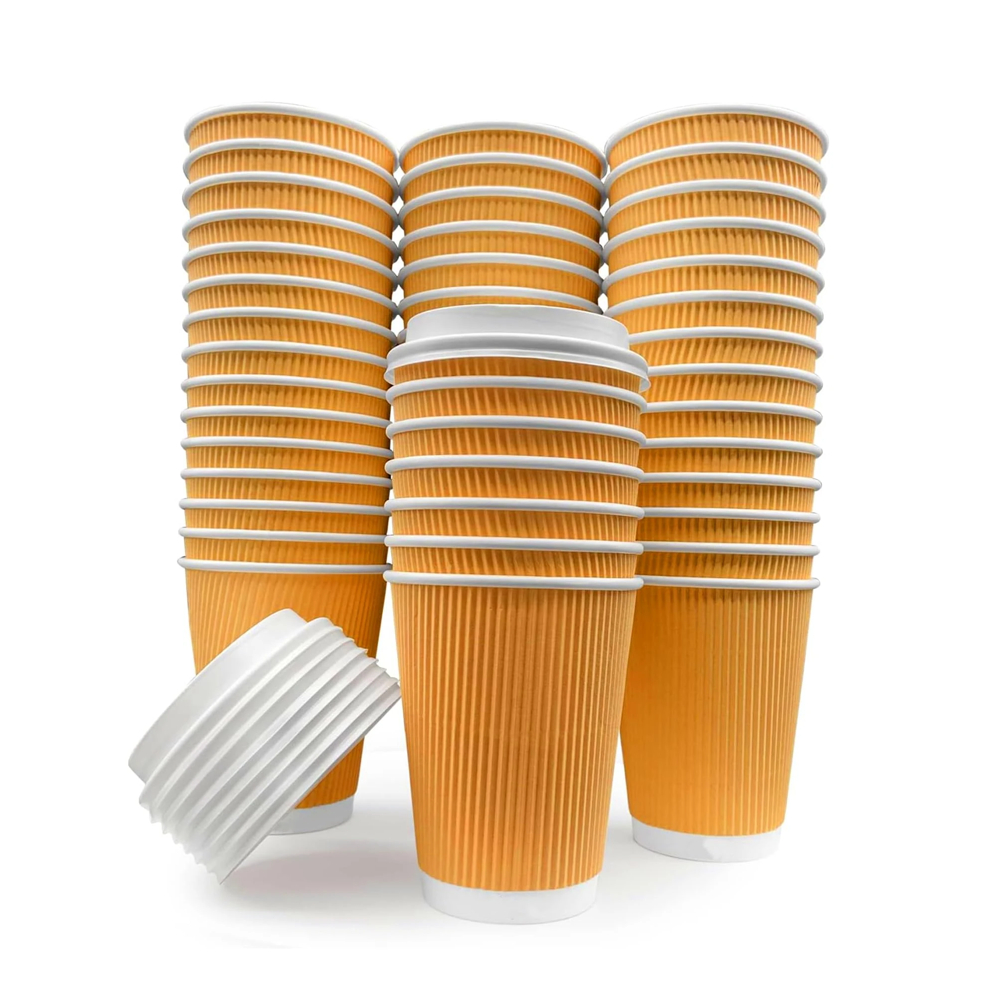 AVLASH® - Takeaway Coffee Cups with Lids [50 Cups - 8oz] Takeaway Cups for Hot Liquids, Brown