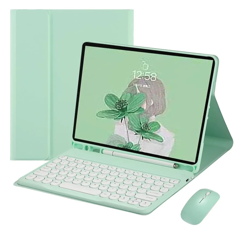 YEEHi Keyboard Case Mouse for iPad Pro 11 inch (4th/3rd/2nd/1st Generation) Case with Cute Round Key Bluetooth Detachable Color Keyboard Cover (MintGreen)