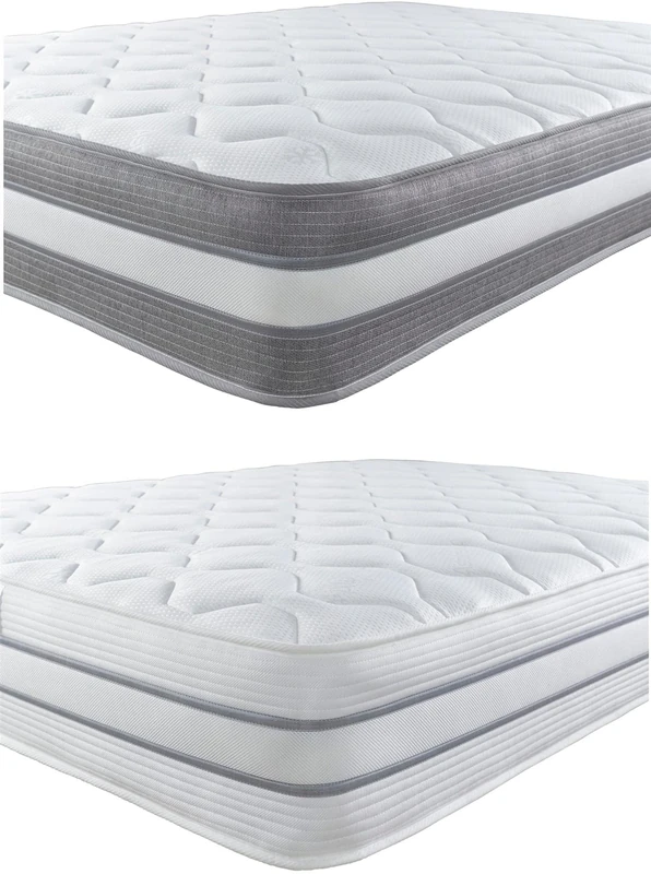 Aspire Beds 10" Deep 3 Layer Triple Comfort Fillings & AC Aspire-Cool Touch Sleep Surface Hybrid Bonnell Sprung & Memory Fibre Wool Foam Ultimate Mattress, Grey Border, Shorty (2ft6 x 5ft9)