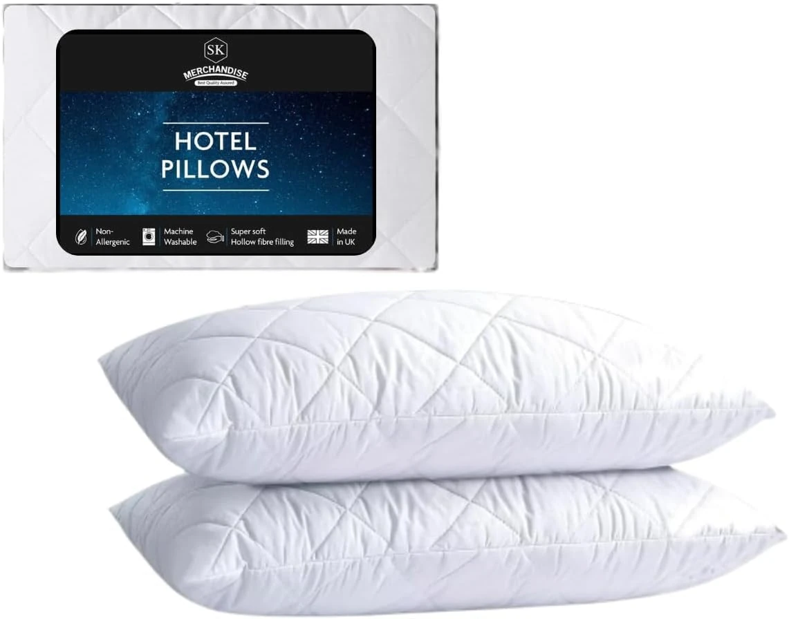 2 Pack Premium Hotel Pillows – Quilted Cover & Soft Hollowfibre Filling – Down Alternative Bed Pillows for Back, Side & Stomach Sleepers – Plush & Supportive