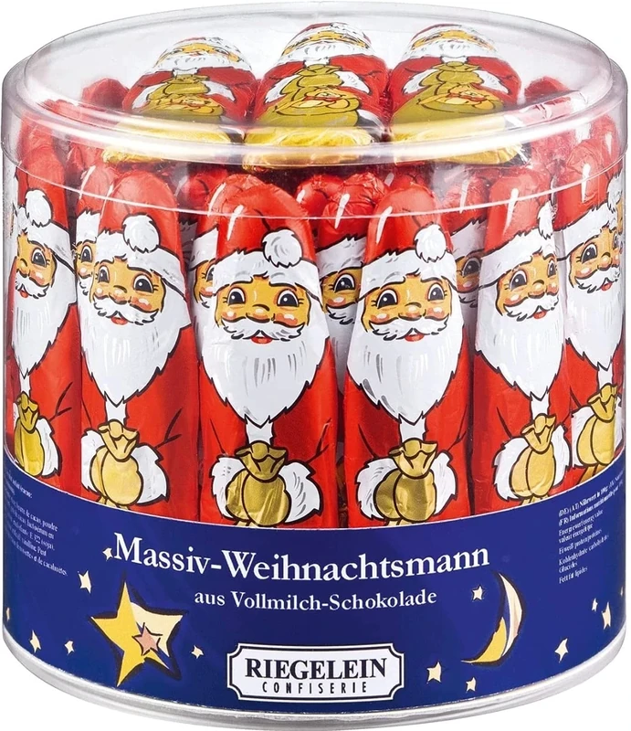 Solid Milk chocolate Santa Claus 65 pieces 812g with Thank You Sticker-Drum of Chocolate Santas - Gift For Kids and Adults - Christmas Eve Stocking Filler- Bulk Santa Chocolate