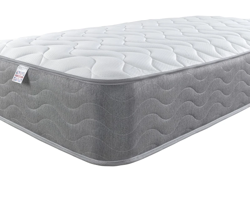 Aspire Beds Cumulus Grey 2 Sleep Comfort Layers & AC Aspire-Cool Touch Sleep Surface Foam Free Bonnell 500 Sprung Premium Economy Mattress, 2ft 6 Shorty Small Single (2ft 6 x 5ft 9)