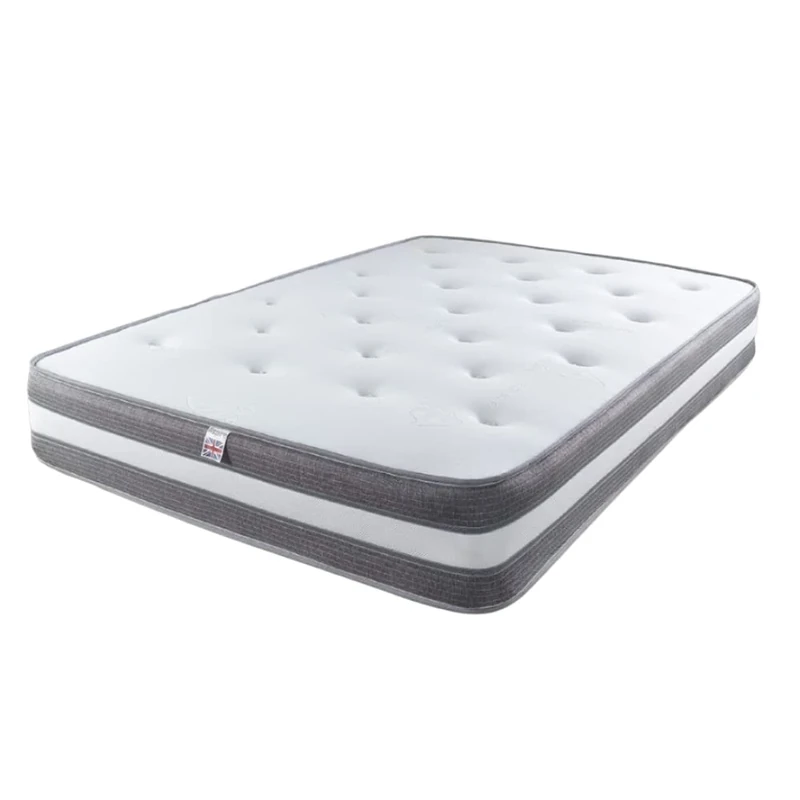 Aspire Beds 10" Deep 2 Layer Quad Comfort Eco Fillings Aspire Cool Comfort Luxury Tufted Sleep Surface Hybrid Bonnell Sprung Ultimate Mattress, Grey Border, 2ft 6 Small Single (2ft6 x 6ft3)