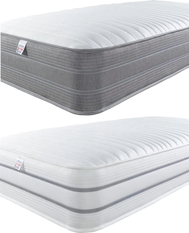 Aspire Beds 3 Layer Double Comfort Fillings & AC Aspire-Cool Touch 7 Zone Sleep Surface Hybrid Bonnell Sprung & Memory Fibre Wool Foam Mattress, White Border, 3ft Single (3ft x 6ft3)