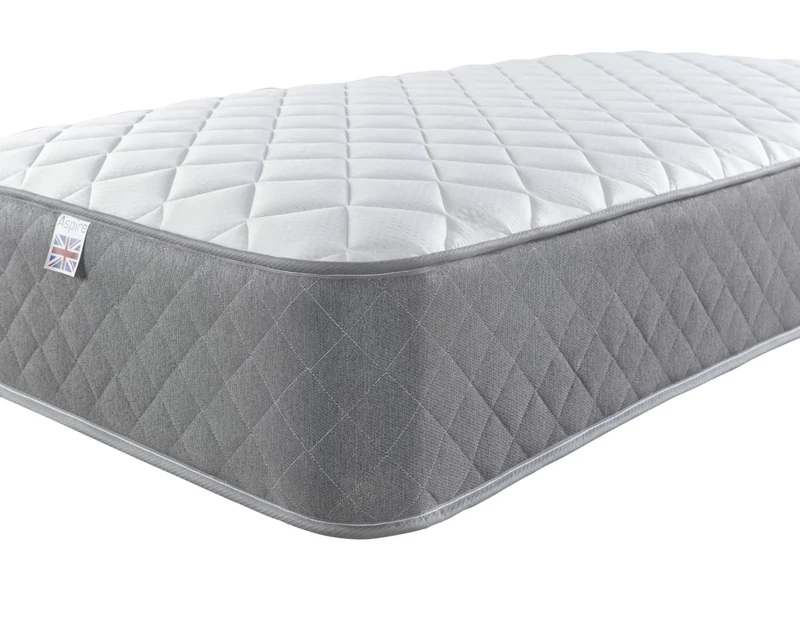 Aspire Beds Cumulus Grey 2 Sleep Comfort Layers & AC Aspire-Cool Touch Sleep Surface Foam Free Bonnell 500 Sprung Premium Economy Mattress, 3ft Single (3ft x 6ft3)