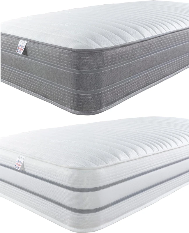 Aspire Beds 3 Layer Double Comfort Fillings & AC Aspire-Cool Touch 7 Zone Sleep Surface Hybrid Bonnell Sprung & Memory Fibre Wool Foam Mattress, White Border, Shorty (2ft6 x 5ft9)