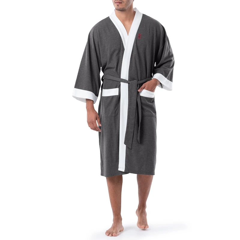 Izod Men's Waffle Knit Kimono Robe Bathrobe, Heather Charcoal, One Size
