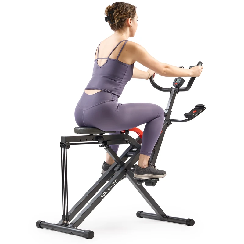 Sunny Health & Fitness Row-N-Ride Plus, Heavy Duty Assisted Squat Machine with 135 kg Max Weight Capacity, Adjustable Resistance and Thick Padded Seat - NO. 077PLUS