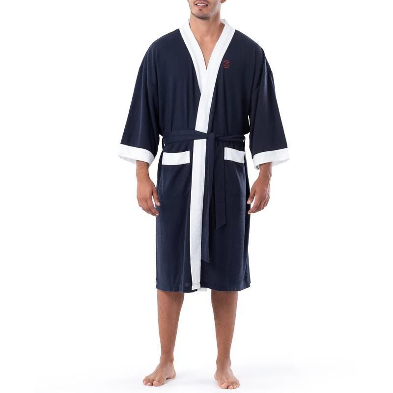 Izod Men's Waffle Knit Kimono Robe Bathrobe, Navy, XXL/#XL