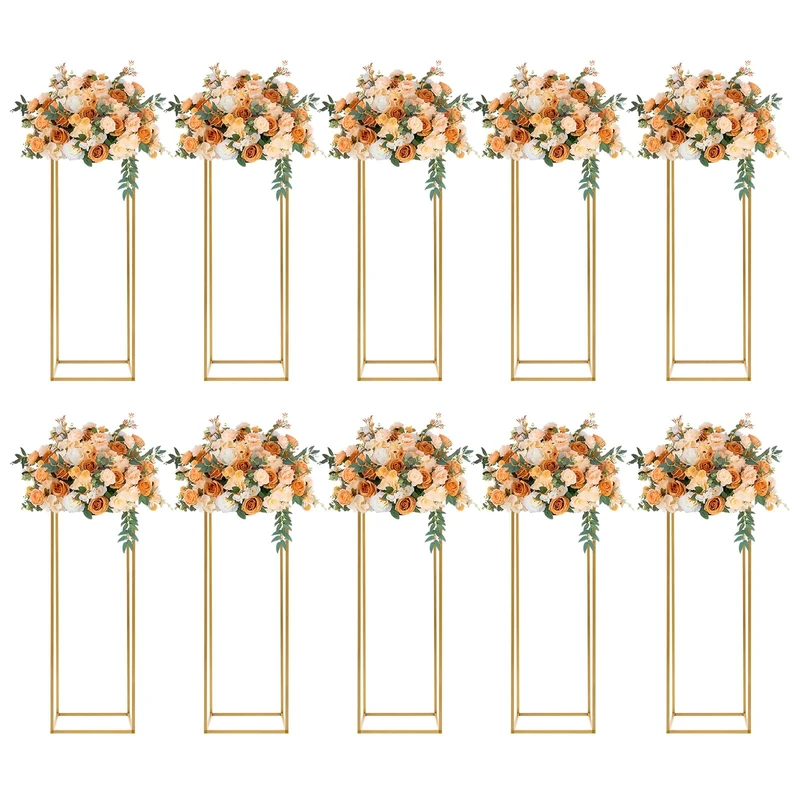 LOYALHEARTDY Gold Wedding Flower Stand, Modern Geometric Wedding Metal Vase Column Stand Wedding Flower Rack (10 Piece Set (60cm))