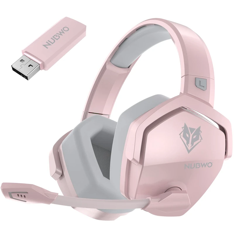 NUBWO G06 Dual Wireless Gaming Headset with Microphone for PS5, PS4, PC, Mobile: 2.4 GHz Wireless + Bluetooth – 100 Hour Battery – 50 mm Drivers – Pink