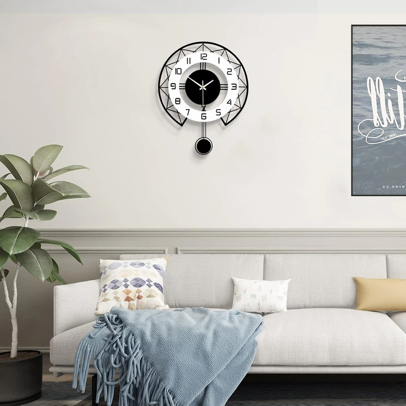 JUJUDA Large Wall Clock for Living Room Decor Modern Silent Pendulum Wall Clock for Home House Kitchen Bedroom Decorative Big Wall Clock Non Ticking Battery Operated Quartz for Indoor Bathroom 14 Inch