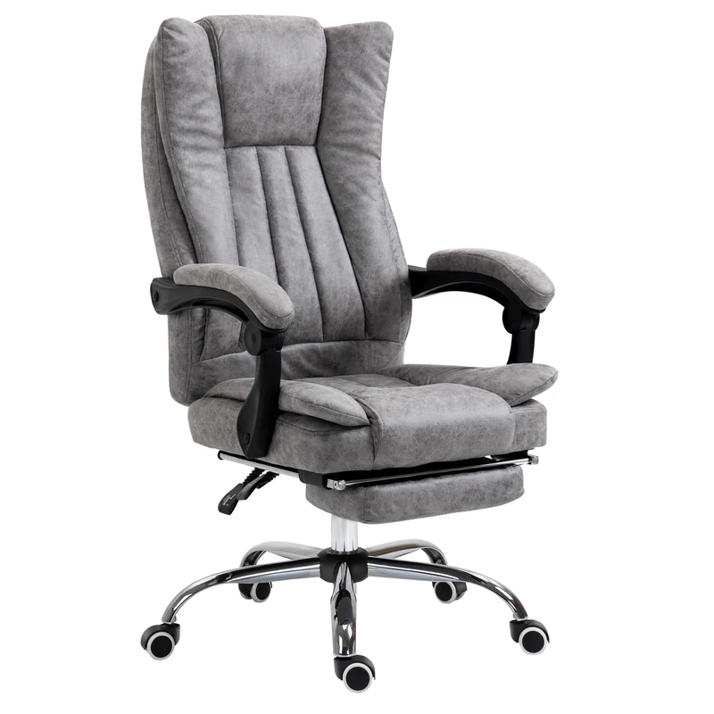 Vinsetto Office Chair, Microfibre Reclining Computer Desk Chair with Footrest and Adjustable Height, Swivel Wheels for Home Office, Grey