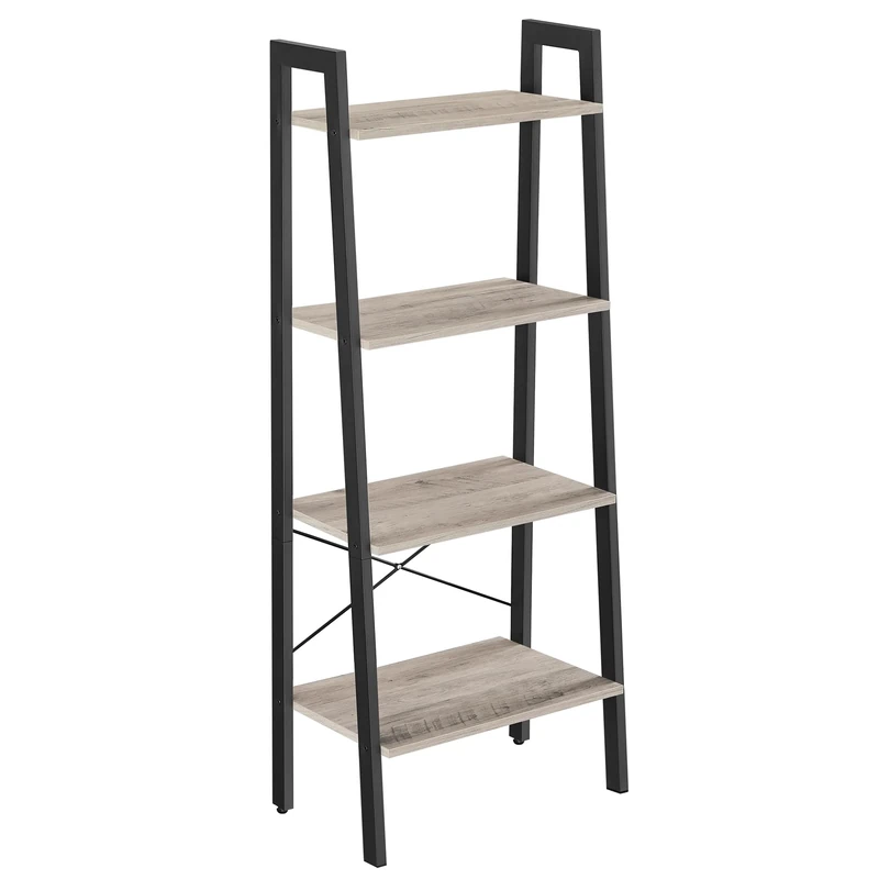 VASAGLE Ladder Shelf, 4-Tier Bookshelf, Bookcase, for Living Room, Bedroom, Kitchen, Home Office, Industrial Style, Steel Frame, Greige and Black LLS44MB