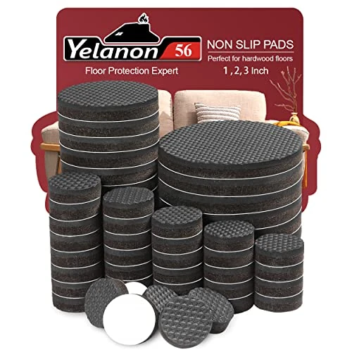 Yelanon Non Slip Furniture Pads -56 pcs（1+2+3）” Furniture Grippers, Non Skid Furniture Legs,Self Adhesive Rubber Furniture Feet, Anti Slide Furniture Hardwood Floor Protector for Keep Couch Stoppers
