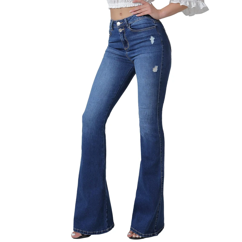 VIPONES Bell Bottom Jeans for Women Stretchy High Waisted Flare Curvy Denim Pants, 101 Blue, 14
