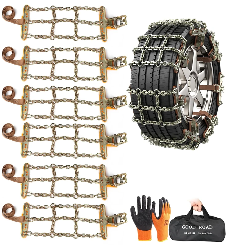 Agnuk Thickened Snow Chains, 6 Pack Tire Chains for Truck SUV in Snow, Ice, Sand and Mud (Tire Width 195-225mm)