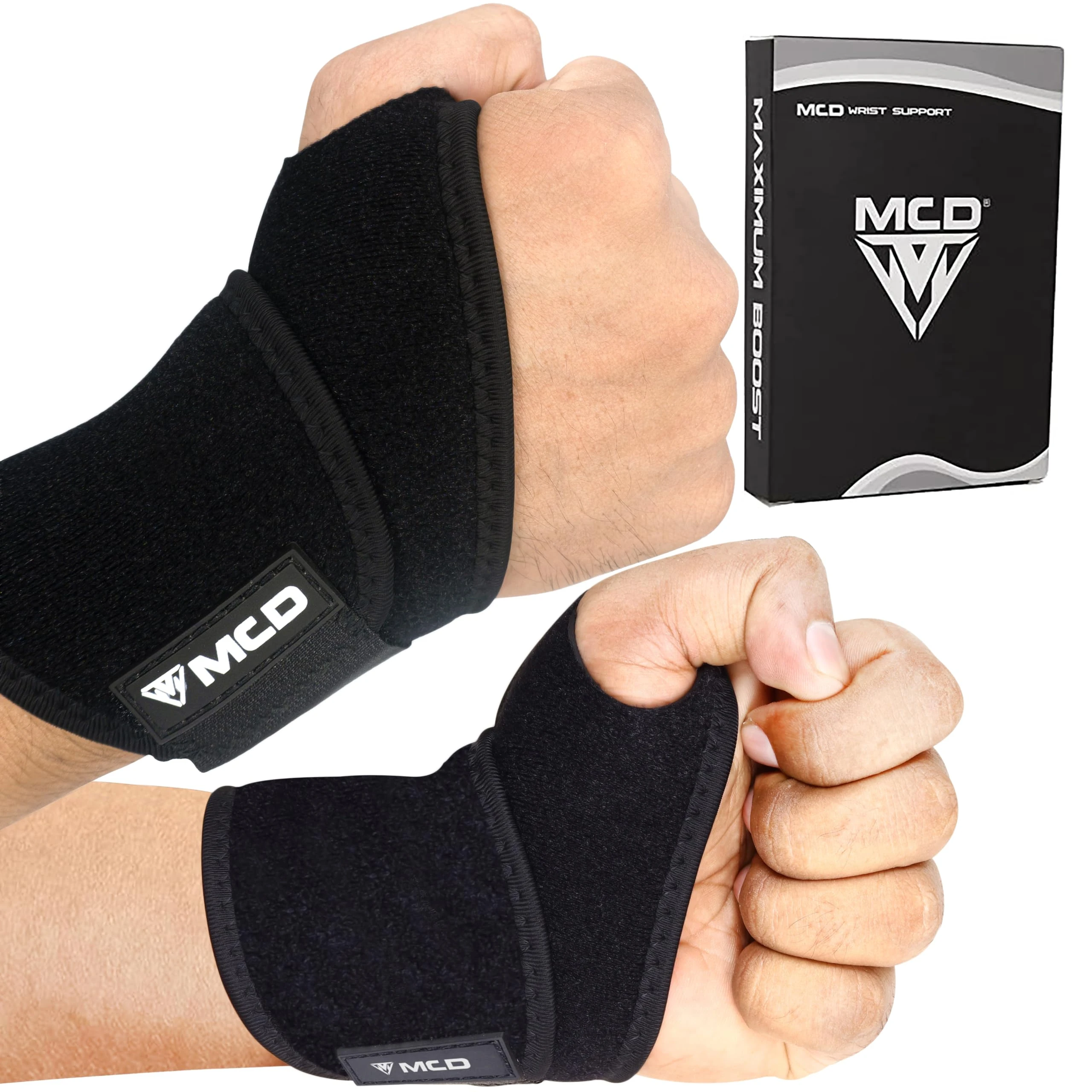 MCD Wrist Supports Pack of 2 Comfortable, Lightweight, Hand & Wrist Braces Adjustable Wrist Compression Support Fit for both Left & Right Hand Wrist Support for Fitness, Gymnastics & Relief