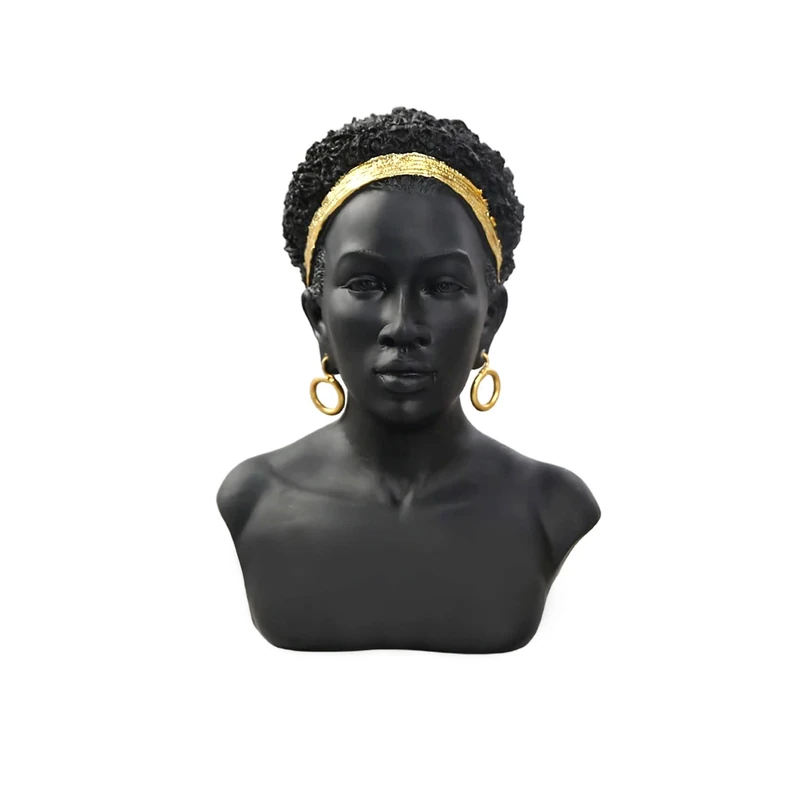 QIANLING African Art Black Bust Sculptures, Modern Decor African American Bust Statue, Creative Resin African Woman Black Bust, African Bust, Suitable for Living Room Desktop Bookcase Entrance Decor - Image 1